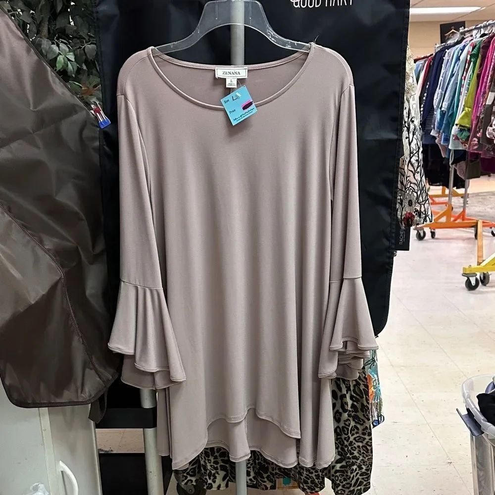Zenana Outfitters Beige Flare Sleeve Tunic